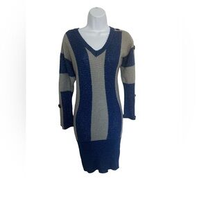 NY Yoki Women’s Blue and Gray Long Sleeve Knit Dress. Size L. Great Condition.
